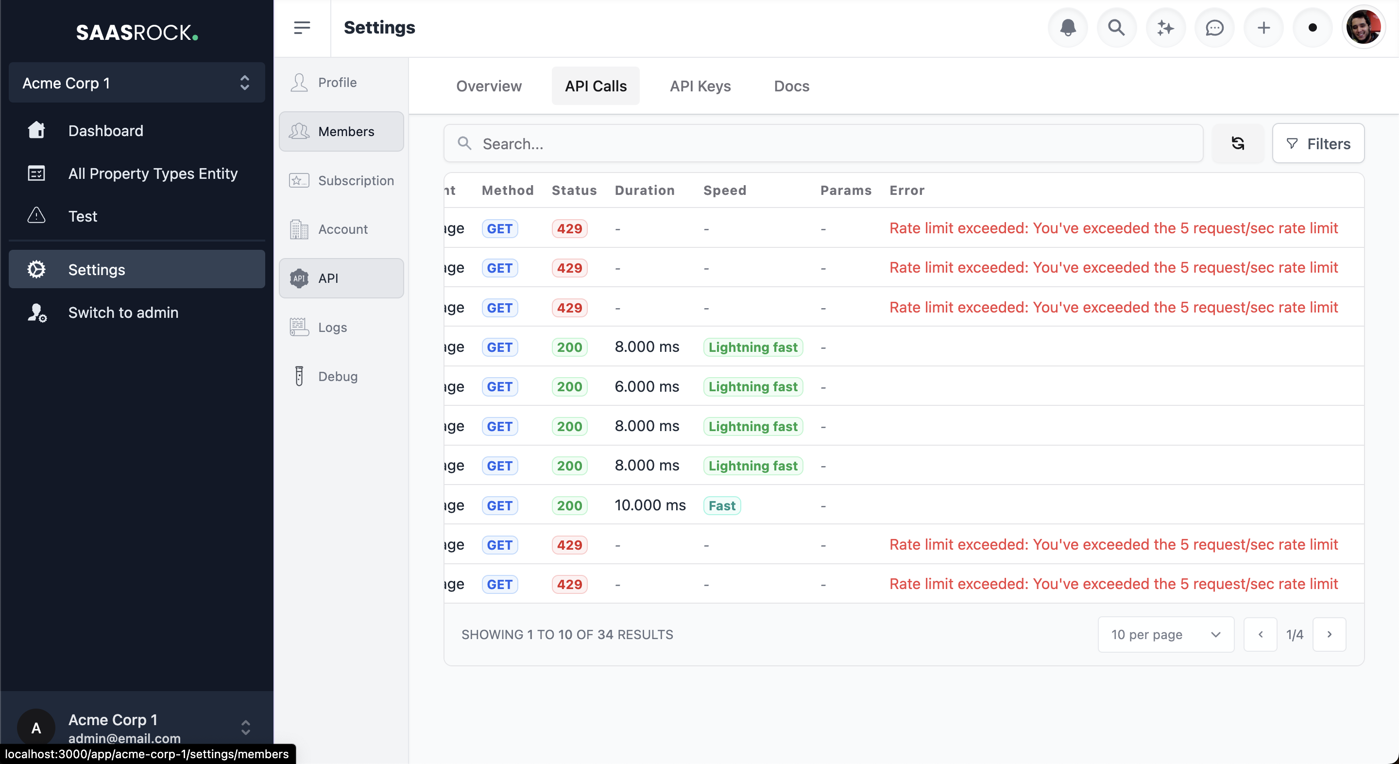 API Rate Limiting SaasRock Documentation